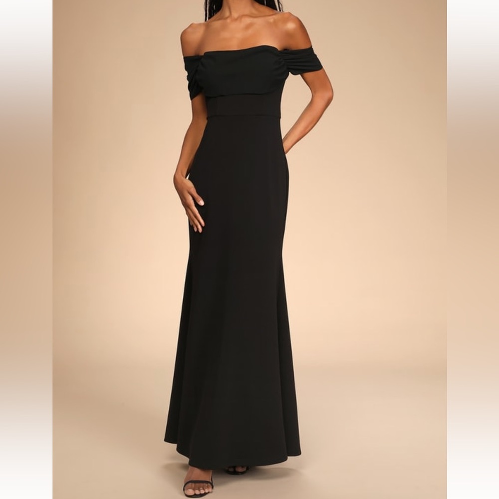 Lulu’s Would You Be Mine Black Off-The-Shoulder Mermaid Maxi Dress